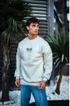 Oversize Bisiklet Yaka Üç İplik Baskılı Sweatshirt - Beyaz