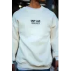 Oversize Bisiklet Yaka Üç İplik Baskılı SweatShirt - Beyaz