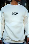 Oversize Bisiklet Yaka Üç İplik Baskılı Sweatshirt - Beyaz