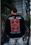Oversize Bisiklet Yaka Üç İplik Baskılı Sweatshirt - Siyah