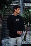 Oversize Bisiklet Yaka Üç İplik Baskılı Sweatshirt - Siyah