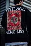 Oversize Bisiklet Yaka Üç İplik Baskılı Sweatshirt - Siyah