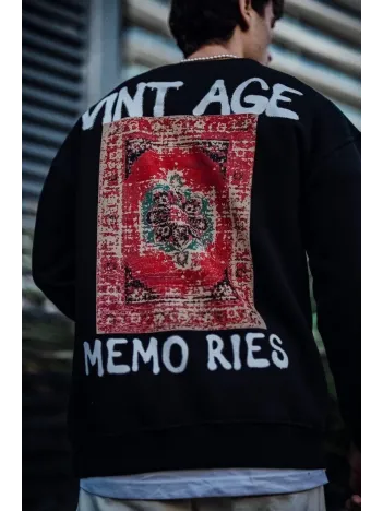 Oversize Bisiklet Yaka Üç İplik Baskılı SweatShirt - Siyah Oversize Bisiklet Yaka Üç İplik Baskılı SweatShirt - Siyah