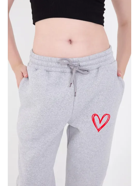 Oversize Boru Paça Baskılı Eşofman Pantolon - Gri Oversize Boru Paça Baskılı Eşofman Pantolon - Gri