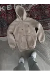 Oversize Tam Fermuarlı Uzun Kol Hırka - Bej