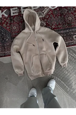 Kadın 3 İplik Pamuklu Kapüşonlu Kanguru Cepli Baskılı Oversize Hoodie Sweatshirt - Bej Kadın 3 İplik Pamuklu Kapüşonlu Kanguru Cepli Baskılı Oversize Hoodie Sweatshirt - Bej