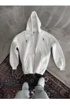 Oversize Tam Fermuarlı Uzun Kol Hırka - Beyaz