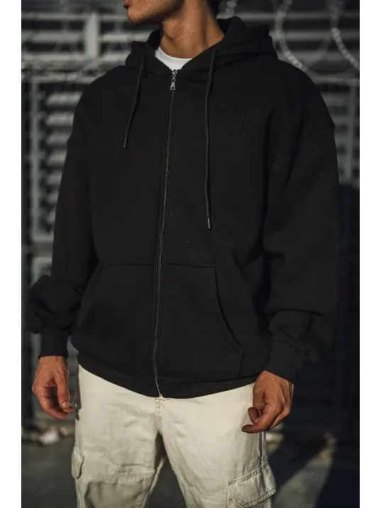 Oversize Tam Fermuarlı Uzun Kol Hırka - Siyah Oversize Tam Fermuarlı Uzun Kol Hırka - Siyah