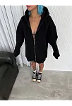 Oversize Tam Fermuarlı Uzun Kol Hırka - Siyah