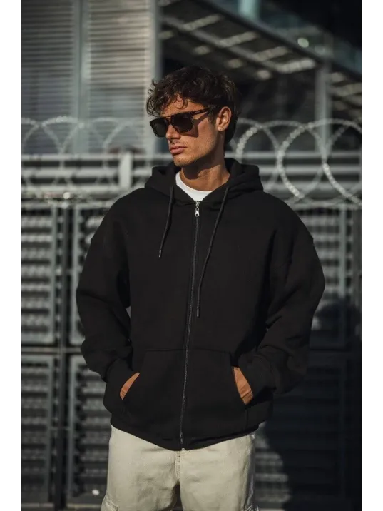 Oversize Tam Fermuarlı Uzun Kol Hırka - Siyah Oversize Tam Fermuarlı Uzun Kol Hırka - Siyah