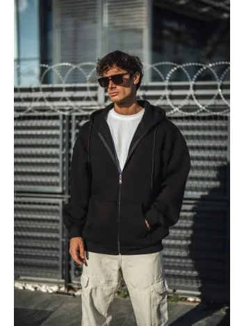 Oversize Tam Fermuarlı Uzun Kol Hırka - Siyah Oversize Tam Fermuarlı Uzun Kol Hırka - Siyah