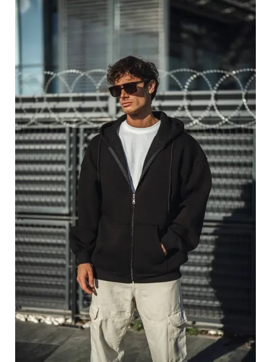 Oversize Tam Fermuarlı Uzun Kol Hırka - Siyah Oversize Tam Fermuarlı Uzun Kol Hırka - Siyah