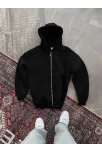 Oversize Tam Fermuarlı Uzun Kol Hırka - Siyah