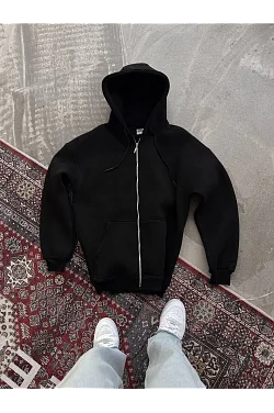 Kadın Tam Fermuarlı Cepli Kapüşonlu 3 İplik Pamuklu Hoodie Sweatshirt - Siyah Kadın Tam Fermuarlı Cepli Kapüşonlu 3 İplik Pamuklu Hoodie Sweatshirt - Siyah