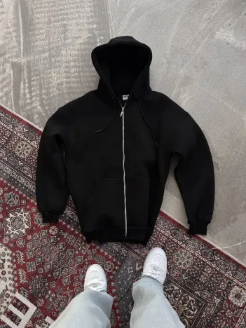 Oversize Tam Fermuarlı Uzun Kol Hırka - Siyah Oversize Tam Fermuarlı Uzun Kol Hırka - Siyah
