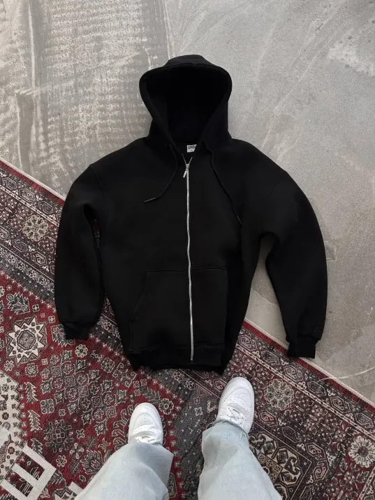 Oversize Tam Fermuarlı Uzun Kol Hırka - Siyah Oversize Tam Fermuarlı Uzun Kol Hırka - Siyah