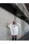 Oversize Üç İplik Bisiklet Yaka Baskılı Sweatshirt - Beyaz