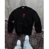 Oversize Üç İplik Bisiklet Yaka Baskılı SweatShirt - Siyah
