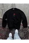 Oversize Üç İplik Bisiklet Yaka Baskılı Sweatshirt - Siyah