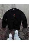 Oversize Üç İplik Bisiklet Yaka Baskılı Sweatshirt - Siyah Oversize Üç İplik Bisiklet Yaka Baskılı Sweatshirt - Siyah