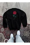 Oversize Üç İplik Bisiklet Yaka Baskılı Sweatshirt - Siyah