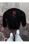 Oversize Üç İplik Bisiklet Yaka Baskılı Sweatshirt - Siyah Oversize Üç İplik Bisiklet Yaka Baskılı Sweatshirt - Siyah