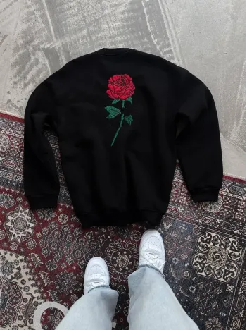 Oversize Üç İplik Bisiklet Yaka Baskılı SweatShirt - Siyah Oversize Üç İplik Bisiklet Yaka Baskılı SweatShirt - Siyah