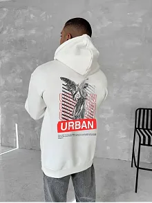 Oversize Üç İplik Kapüşonlu Sweatshirt - Beyaz