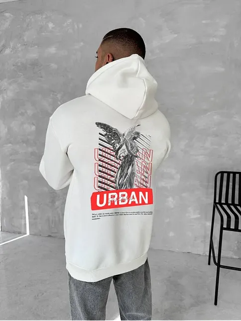 Oversize Üç İplik Kapüşonlu Sweatshirt - Beyaz