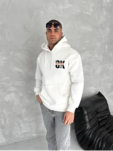 Oversize Üç İplik Kapüşonlu Sweatshirt - Beyaz