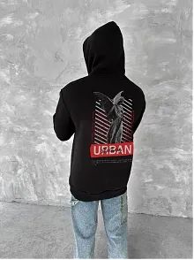 Oversize Üç İplik Kapüşonlu Sweatshirt - Siyah