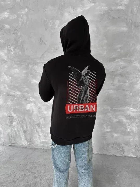 Oversize Üç İplik Kapüşonlu Sweatshirt - Siyah