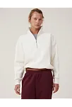 Oversize Yarım Farmuarlı Yakalı Basic Sweatshirt - Beyaz