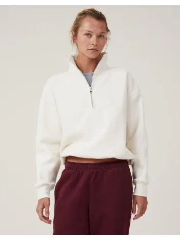 Oversize Yarım Farmuarlı Yakalı Basic SweatShirt - Beyaz Oversize Yarım Farmuarlı Yakalı Basic SweatShirt - Beyaz