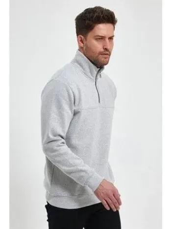 Oversize Yarım Farmuarlı Yakalı Basic SweatShirt - Gri Oversize Yarım Farmuarlı Yakalı Basic SweatShirt - Gri