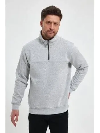 Oversize Yarım Farmuarlı Yakalı Basic SweatShirt - Gri Oversize Yarım Farmuarlı Yakalı Basic SweatShirt - Gri