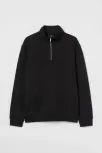Oversize Yarım Farmuarlı Yakalı Basic Sweatshirt - Siyah