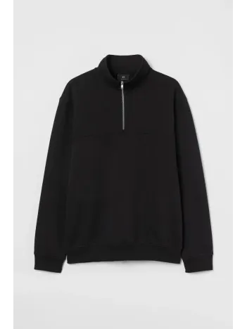 Oversize Yarım Farmuarlı Yakalı Basic SweatShirt - Siyah Oversize Yarım Farmuarlı Yakalı Basic SweatShirt - Siyah