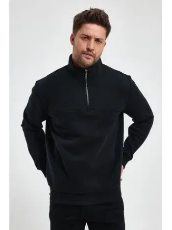 Oversize Yarım Farmuarlı Yakalı Basic SweatShirt - Siyah Oversize Yarım Farmuarlı Yakalı Basic SweatShirt - Siyah