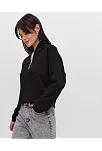 Oversize Yarım Farmuarlı Yakalı Basic Sweatshirt - Siyah