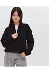 Oversize Yarım Farmuarlı Yakalı Basic Sweatshirt - Siyah