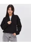 Oversize Yarım Farmuarlı Yakalı Basic Sweatshirt - Siyah Oversize Yarım Farmuarlı Yakalı Basic Sweatshirt - Siyah