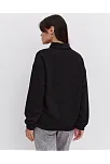 Oversize Yarım Farmuarlı Yakalı Basic Sweatshirt - Siyah