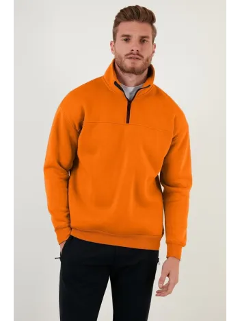 Oversize Yarım Farmuarlı Yakalı Basic SweatShirt - Turuncu Oversize Yarım Farmuarlı Yakalı Basic SweatShirt - Turuncu