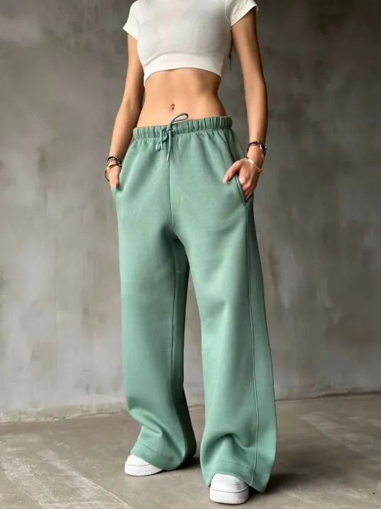 Palazzo Bol Paça Eşofman Pantolon - Yeşil Palazzo Bol Paça Eşofman Pantolon - Yeşil