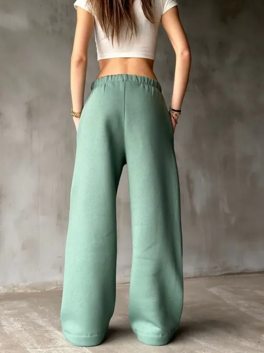 Palazzo Bol Paça Eşofman Pantolon - Yeşil
