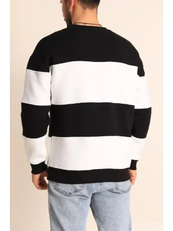 Parçalı Bisiklet Yaka Baskılı SweatShirt - Siyah Parçalı Bisiklet Yaka Baskılı SweatShirt - Siyah