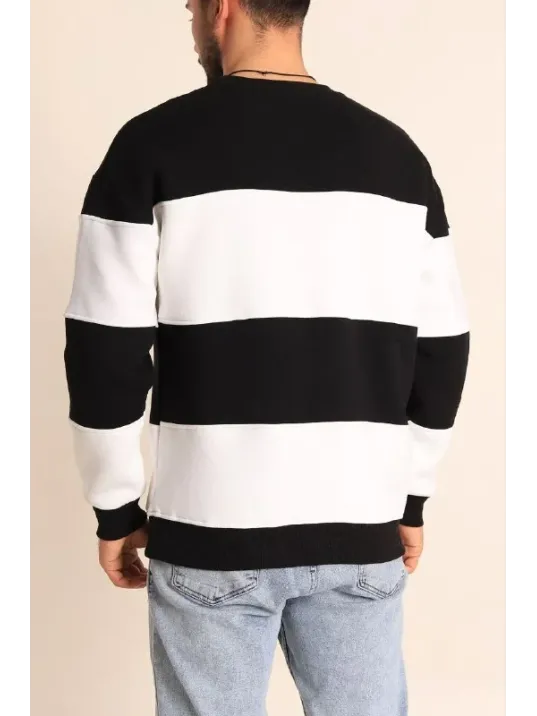 Parçalı Bisiklet Yaka Baskılı SweatShirt - Siyah Parçalı Bisiklet Yaka Baskılı SweatShirt - Siyah