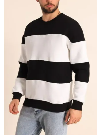 Parçalı Bisiklet Yaka Baskılı SweatShirt - Siyah Parçalı Bisiklet Yaka Baskılı SweatShirt - Siyah