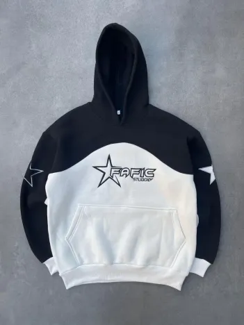 Parçalı Nakış İşlemelı Kapüşonlu Sweatshirt - Siyah